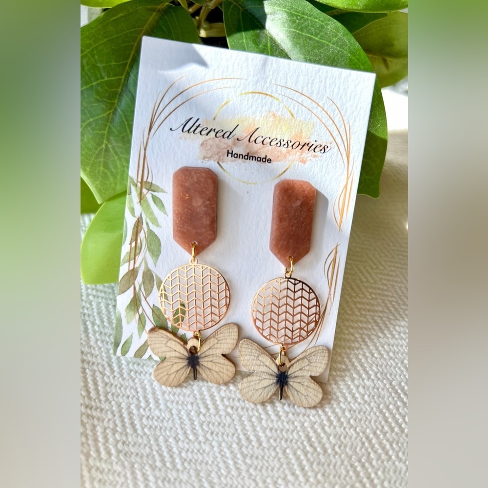 Handmade Brown and Gold Butterfly Earrings